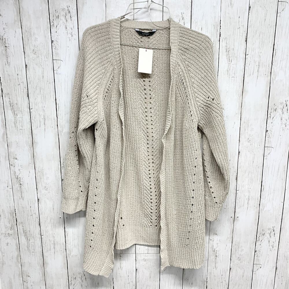 Member's Mark Sweater Women Large Chenille Knit Cardigan Cream Potato Beige Boho